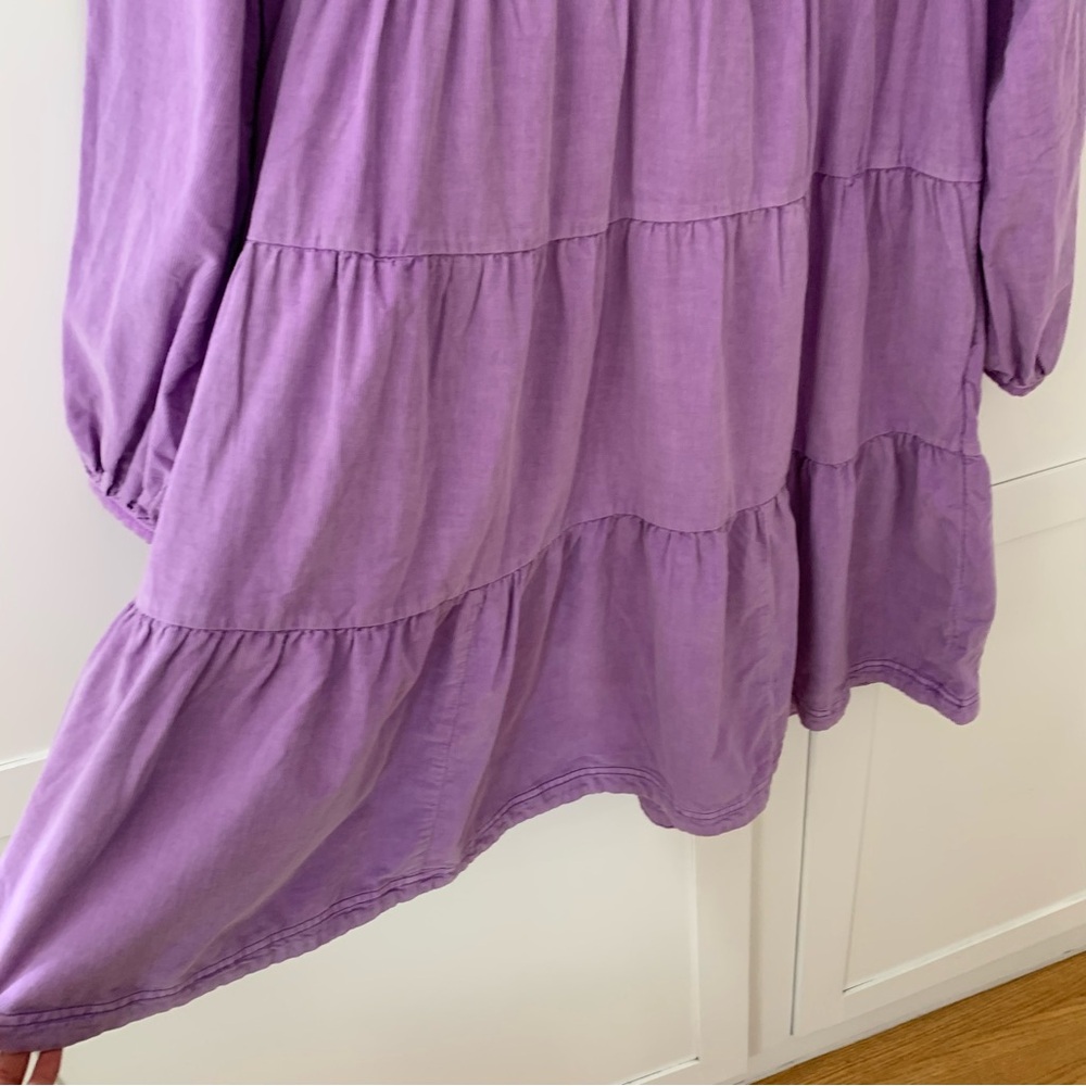 Anthropologie Pilcro Harper Lilac Corduroy V Puff Long Pocket Dress Size XS - Picture 3 of 13